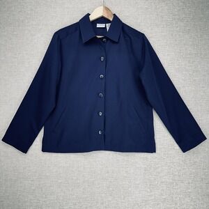 Koret Jacket Womens Small Navy Blue Button Front Collared Pockets Long Sleeve